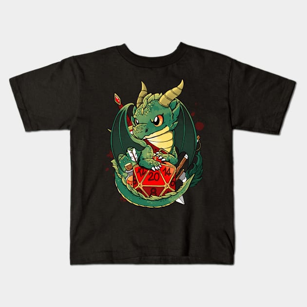 Dragon Role Dice Kids T-Shirt by Vallina84